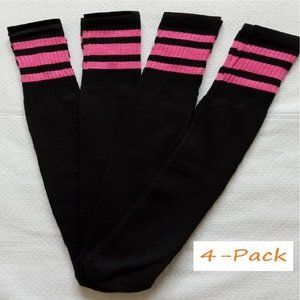 Baseball Socks Softball Striped Tube Socks Cotton Game Socks Black & Pink 23" lo